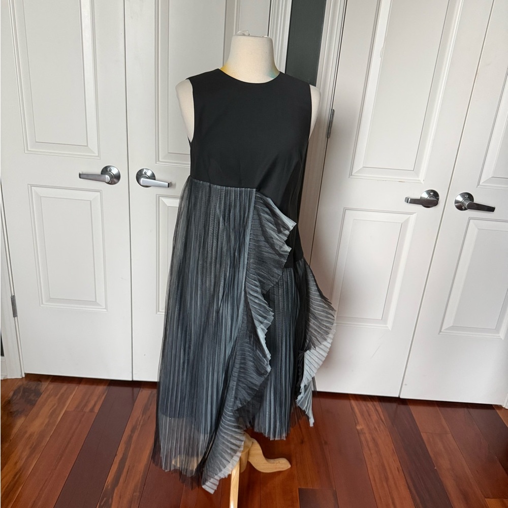 Paskal Black Sleeveless Pleated Ruffle Midi Dress Size S